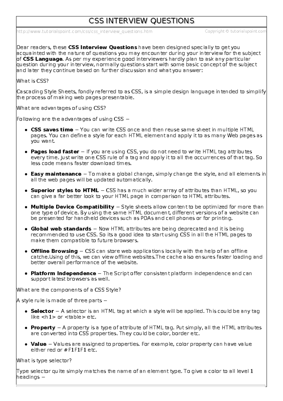 Css interview questions - tutorialspoint/css/css_interview_questions ...