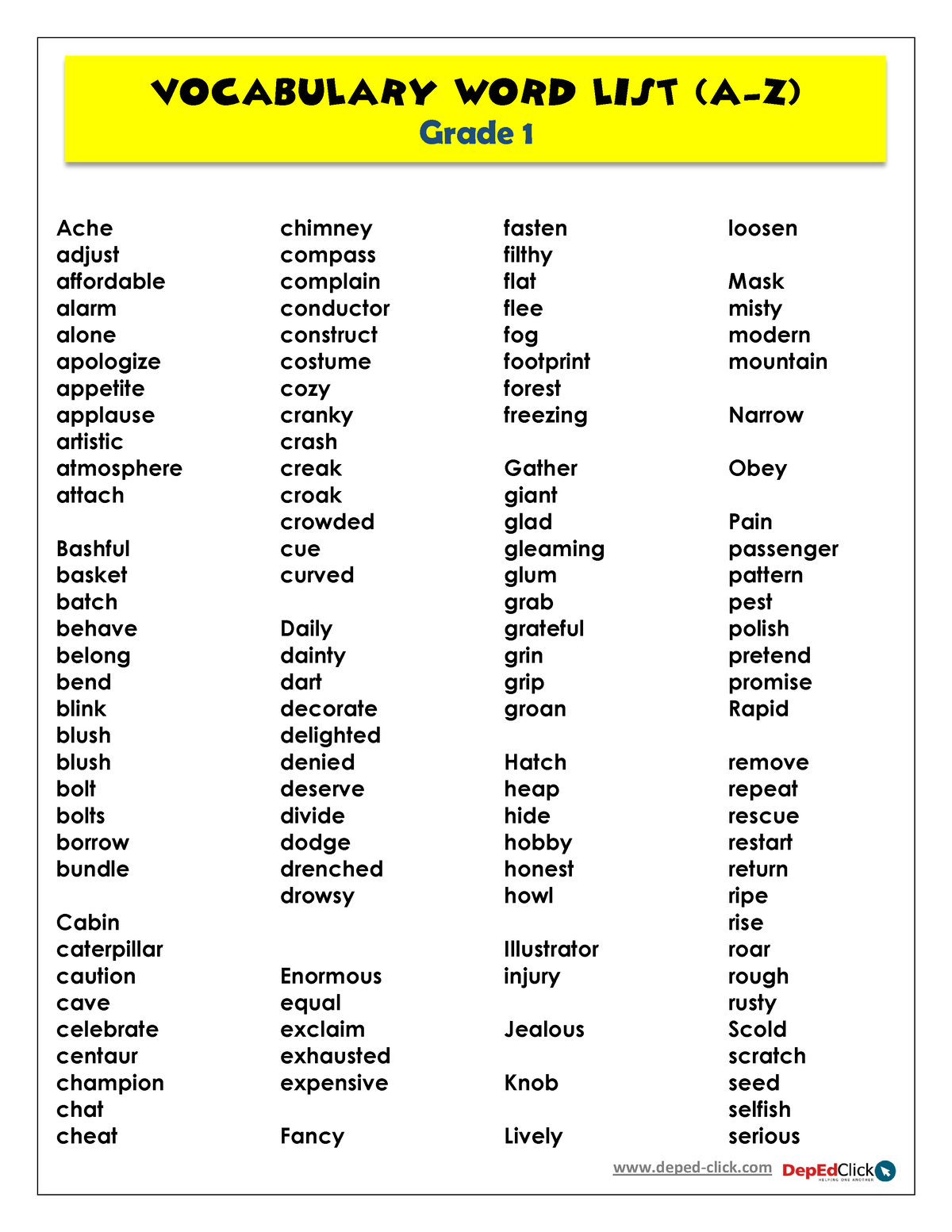 Vocabulary WORD LIST 1 for grade 1 - deped-click VOCABULARY WORD LIST ...