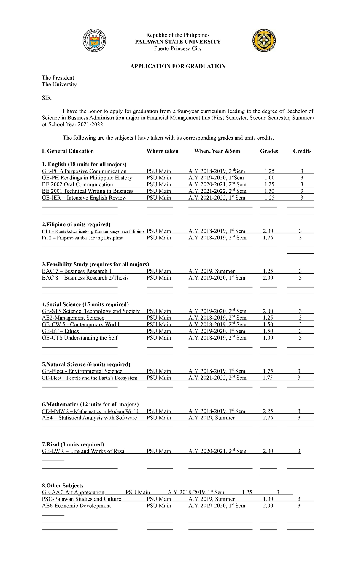 Application For Graduation Mauricio Republic Of The Philippines