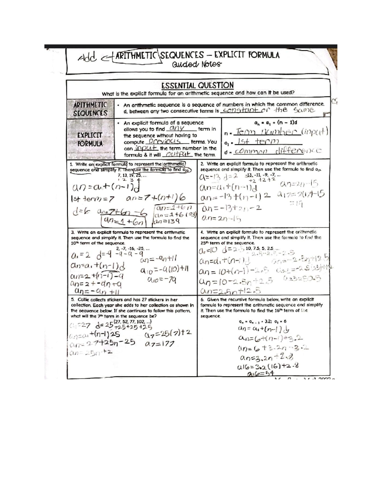 Arithmetic Sequences - Explicit Formula - Studocu