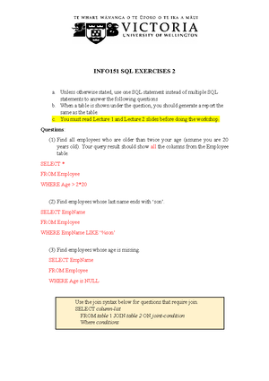 EX04 - tutorial exercises - INFO151 SQL EXERCISE 04 a. Unless otherwise ...