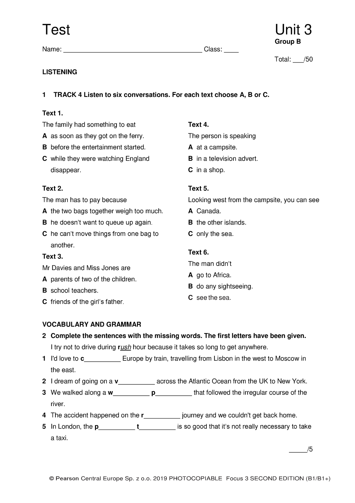 Focus 3 2E Test Unit3 Group B 1kol - Group B Name