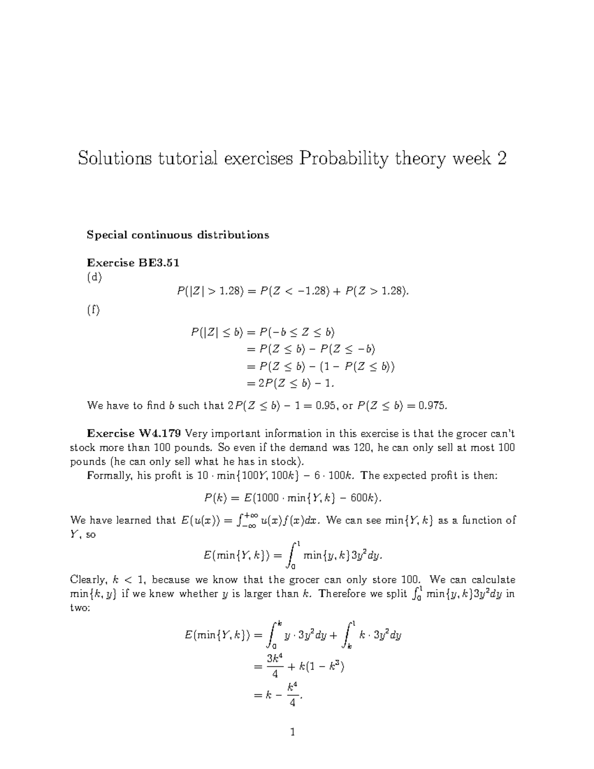 Solutions Tutorial Week 2 - Solutions Tutorial Exercises Probability ...