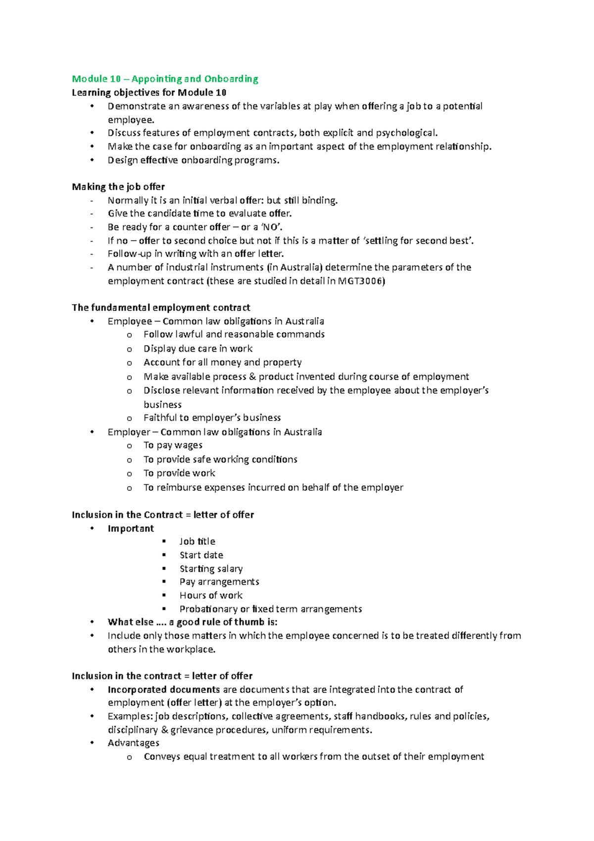 MGT3005 Lecture Notes Module 10 Module 10 Appointing And