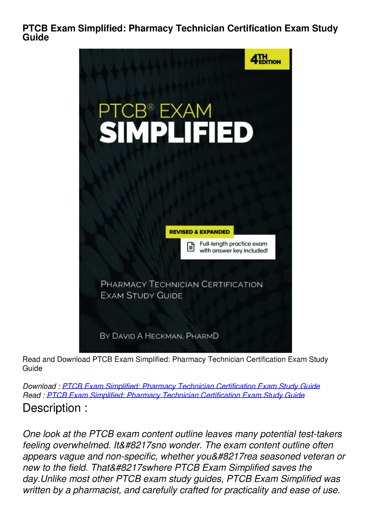 get [PDF] Download PTCB Exam Simplified Pharmacy Technician