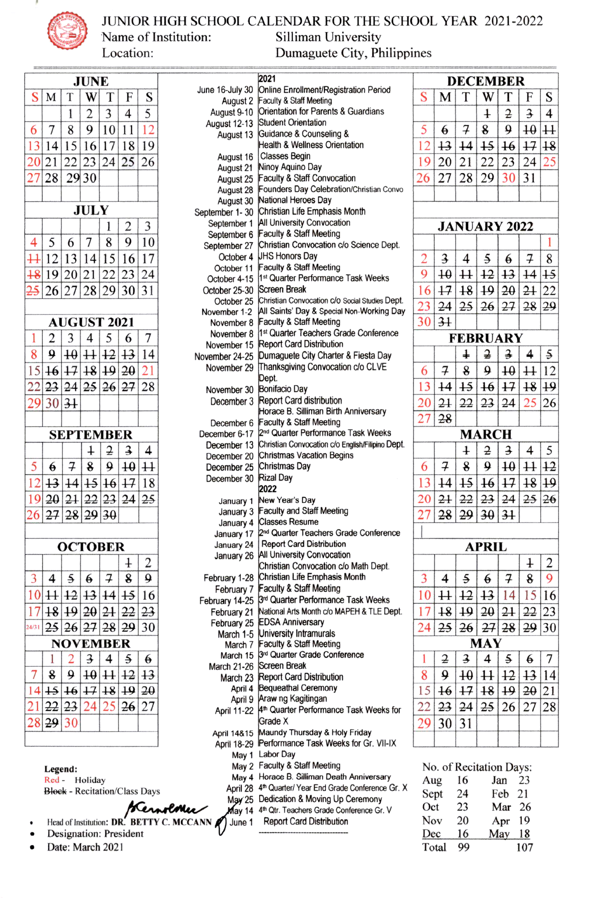 Junior High School Calendar 2021 2022 English Plus Studocu