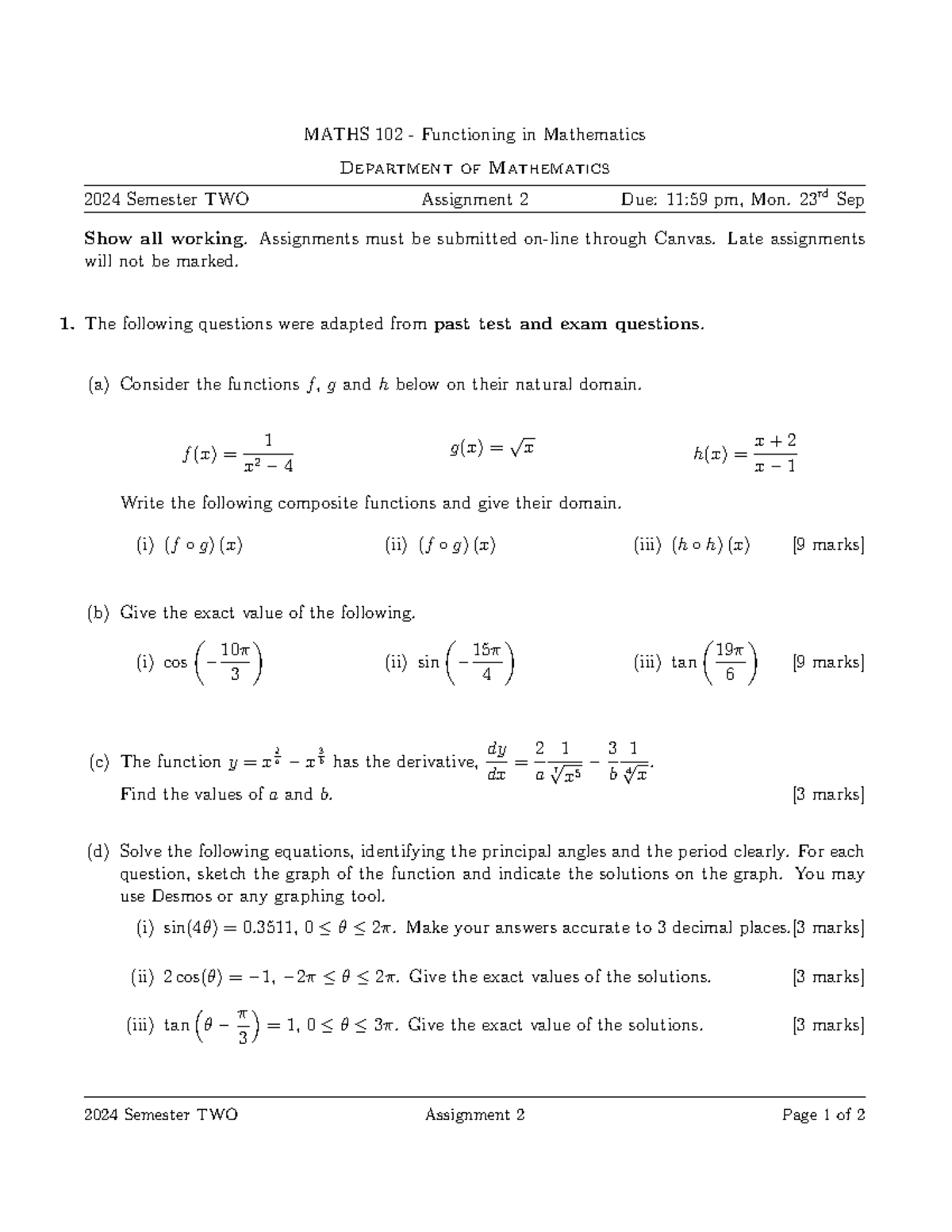 2024 S2 Assignment - MATHS 102 - Functioning in Mathematics Department ...