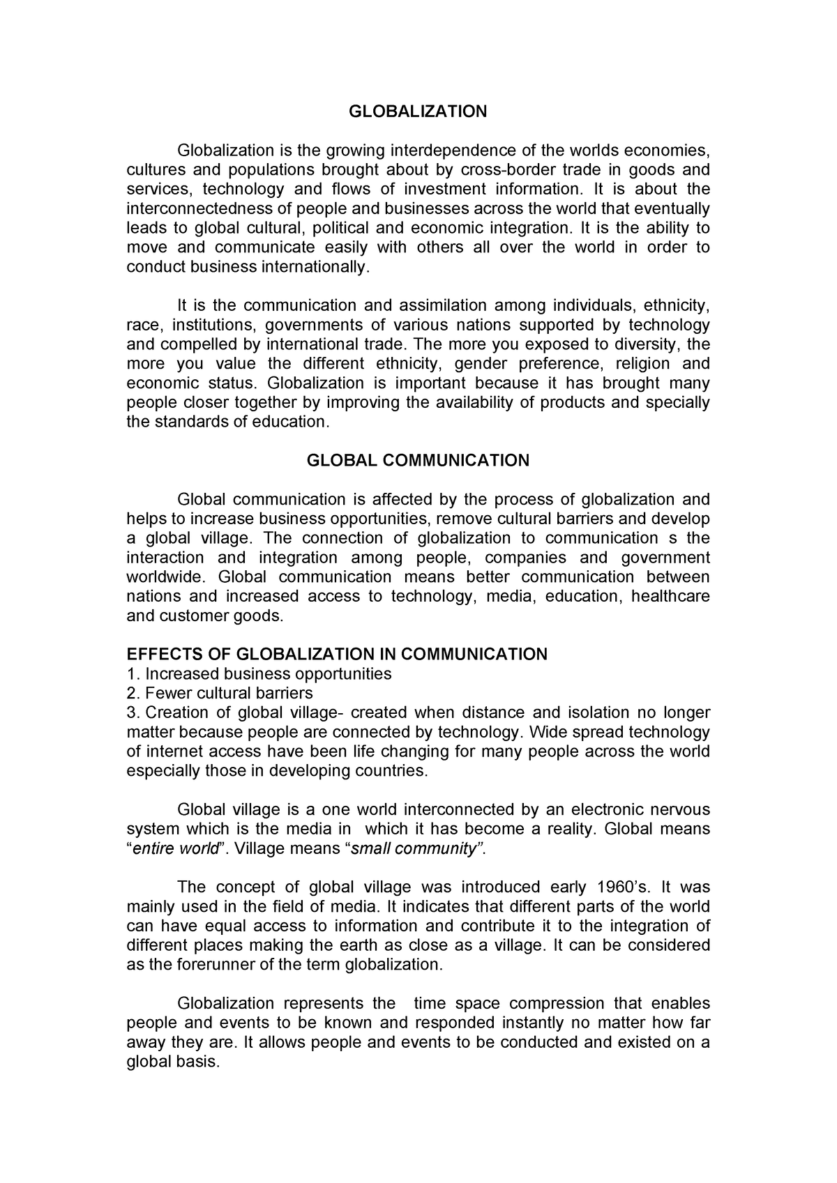 what is the role of communication in globalization essay
