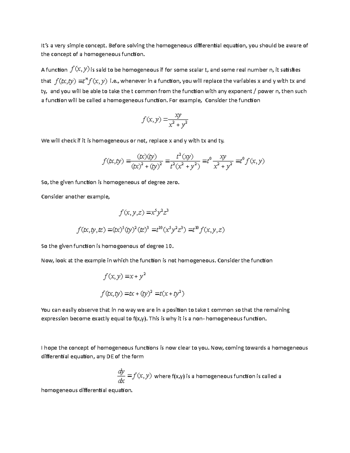 Homogeneous functions and differential equations - It’s a very simple ...