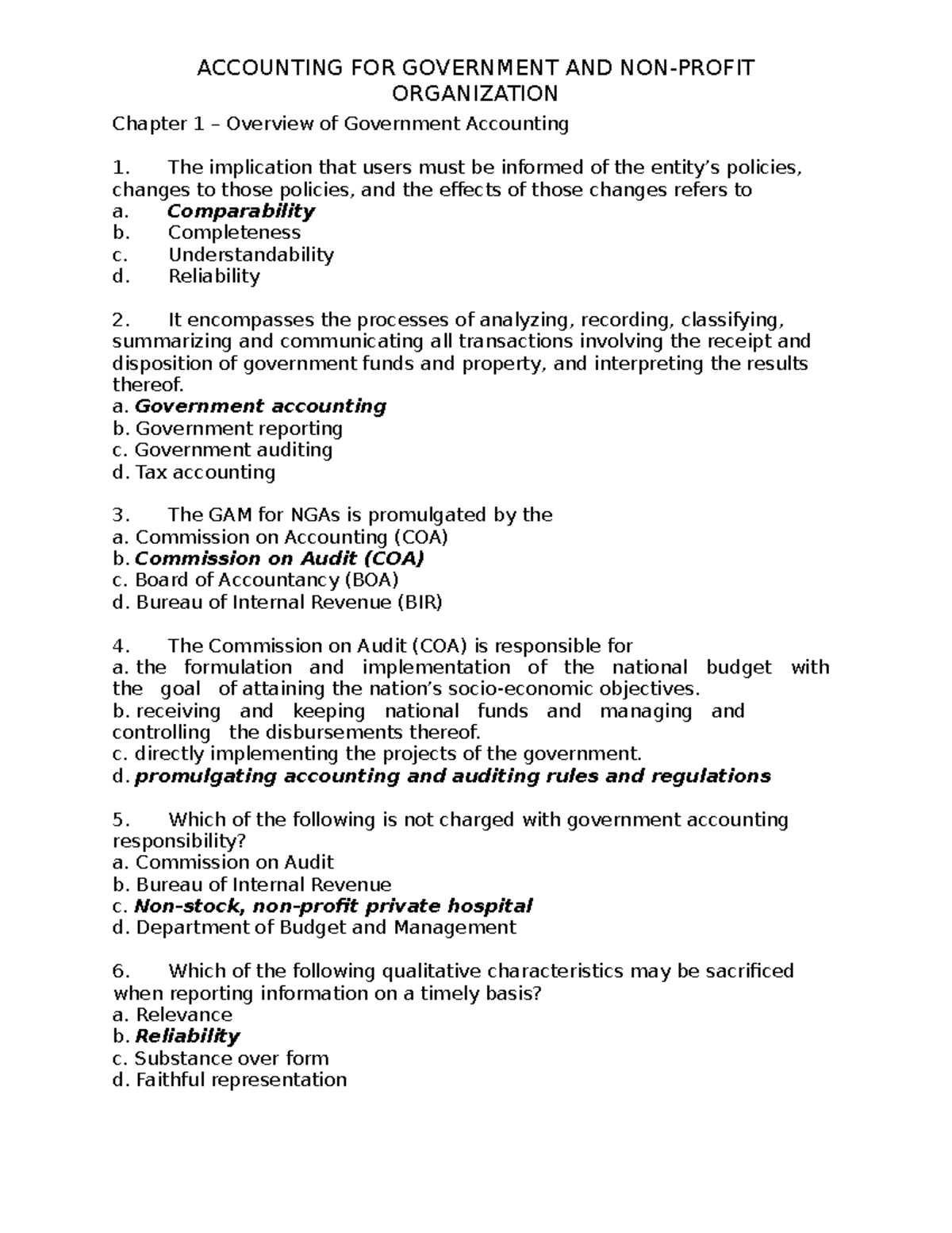 Accounting For Government - ORGANIZATION Chapter 1 – Overview Of ...