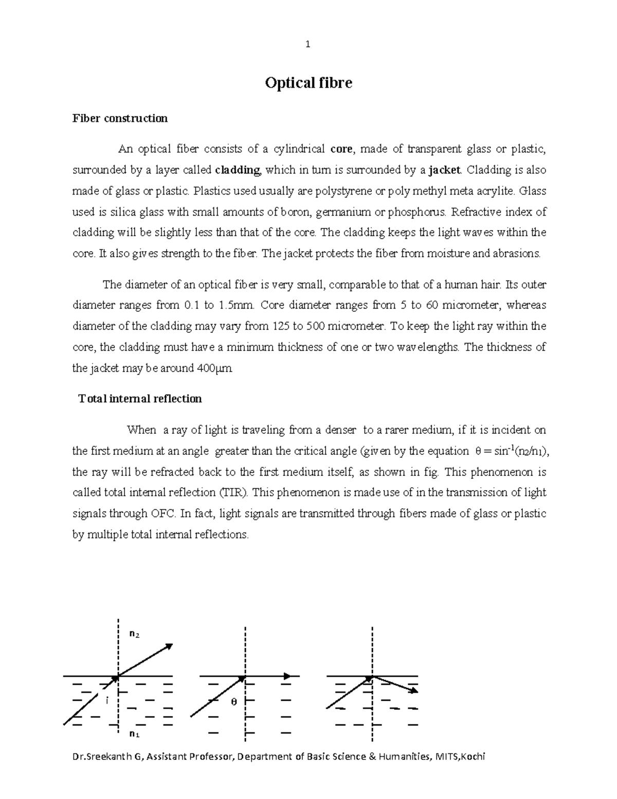 fibre optic notes Optical fibre Fiber construction An optical fiber