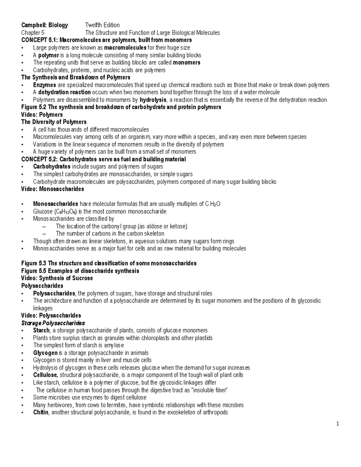 Notes Chapter 05 The Structure and Function of Large Biological
