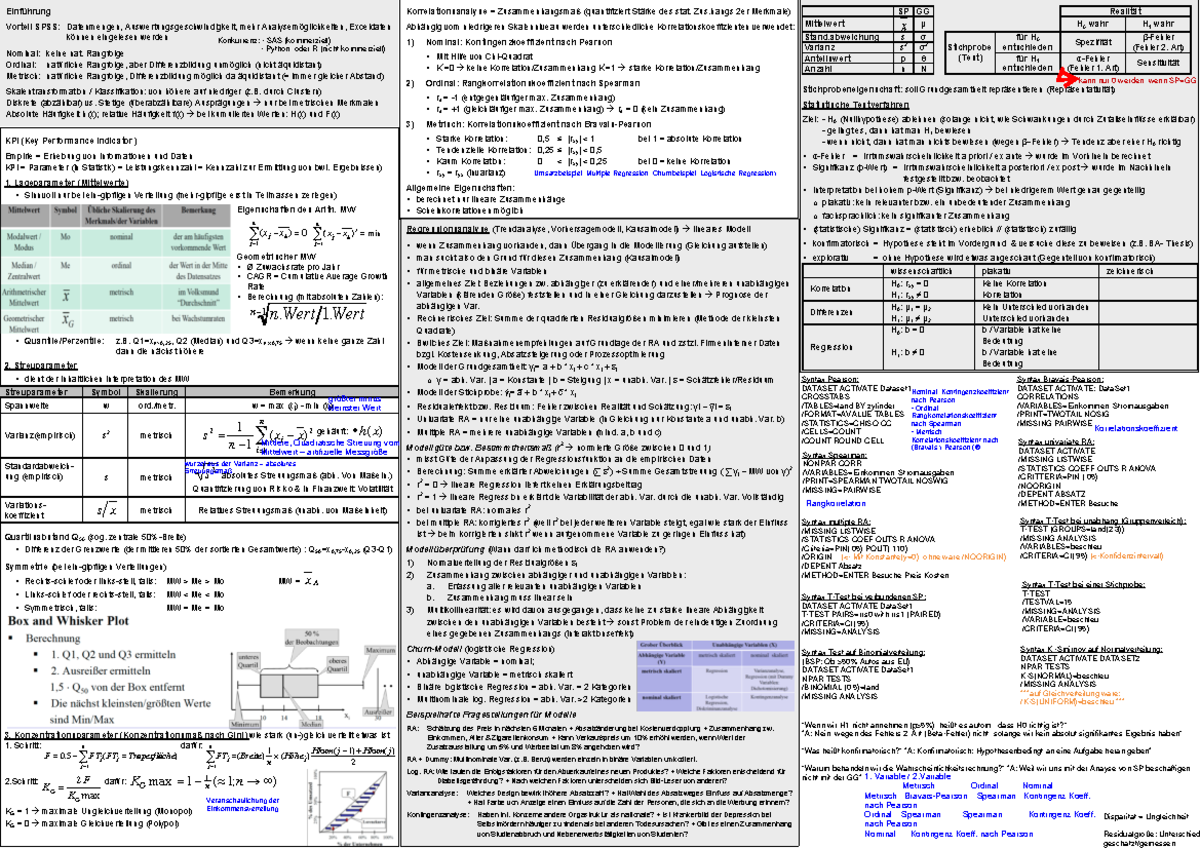 Statistik Spicker - Einführung Vorteil SPSS : Datenmengen ...