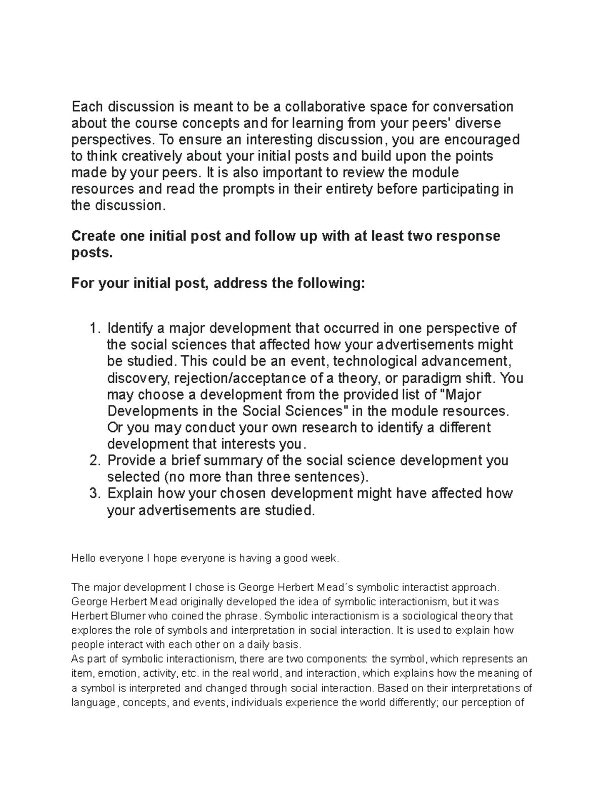 4-1 Discussion Social Science Developments - Each discussion is meant ...