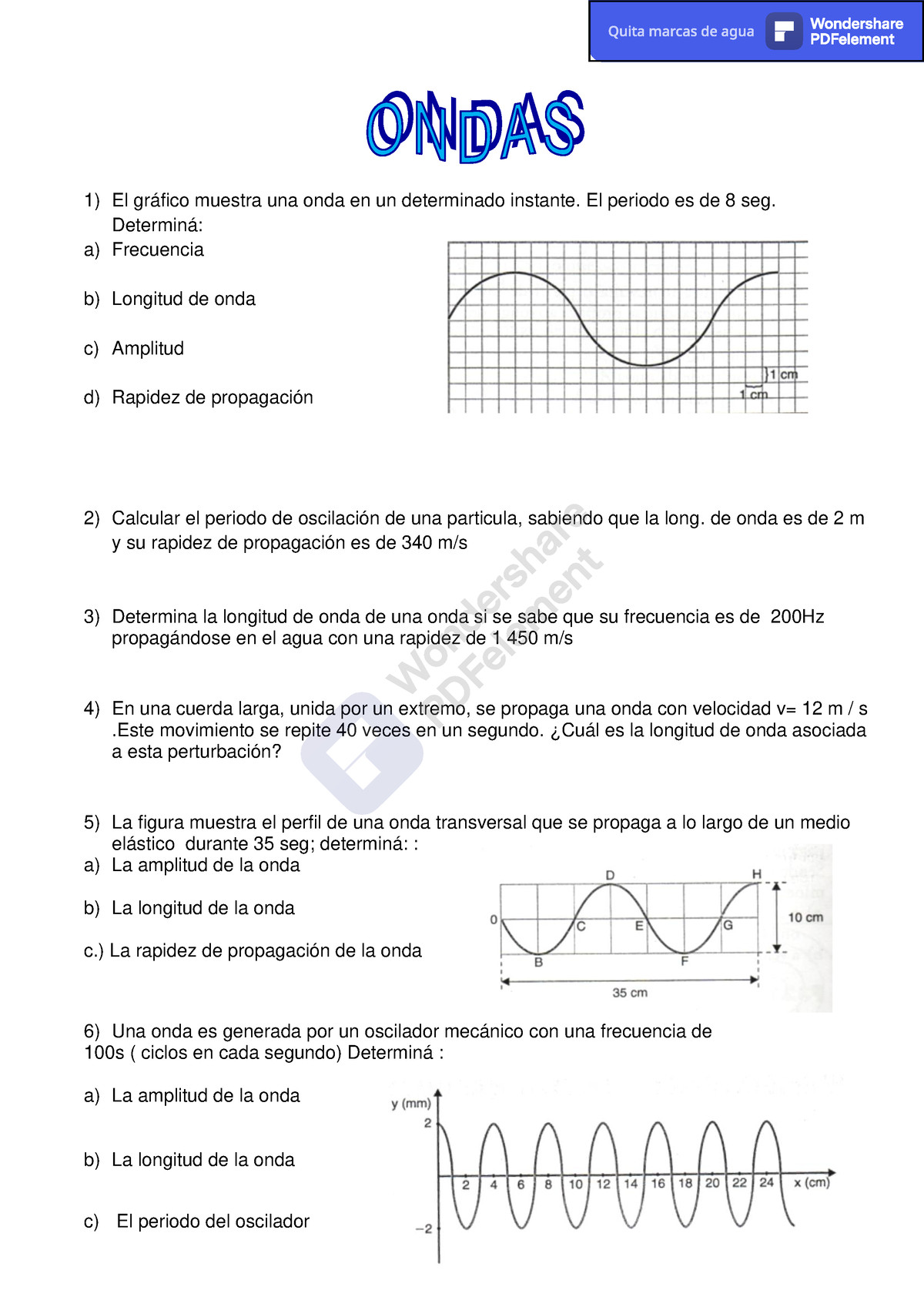 Guia 1 Para 11 - Guía - 1) El Gráfico Muestra Una Onda En Un ...