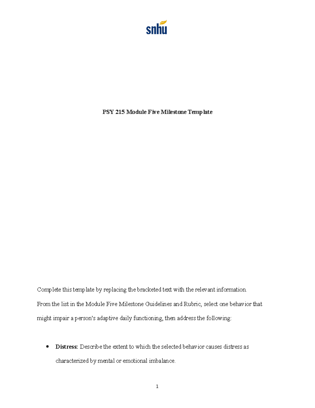 PSY 215 Module Five Milestone Template - PSY 215 Module Five Milestone ...