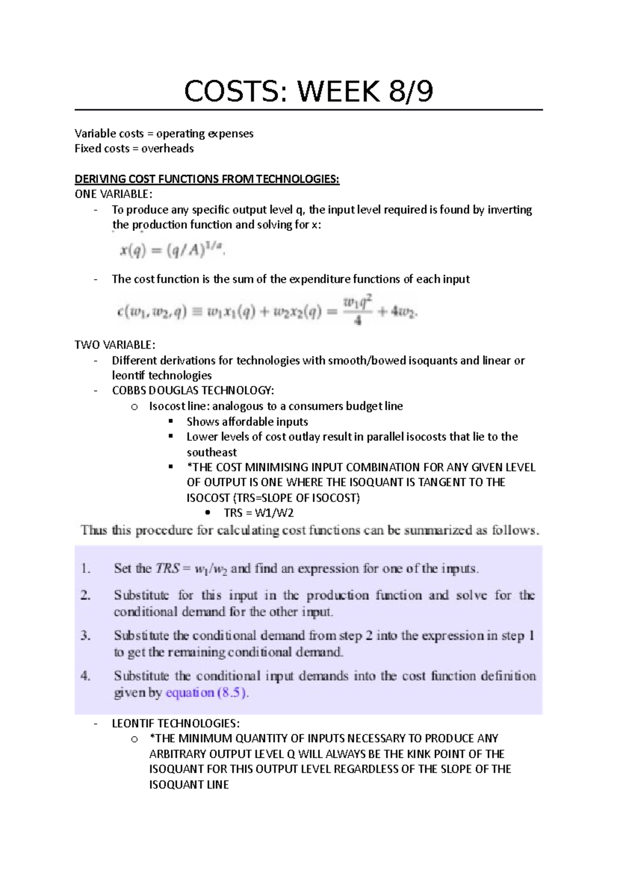 Costs - Lecture notes 2 - COSTS: WEEK Variable costs operating expenses ...