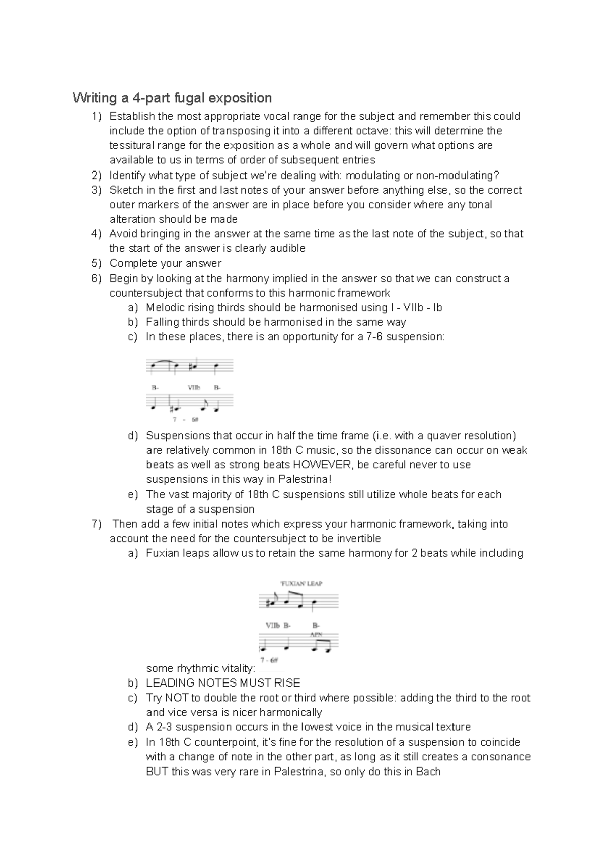Counterpoint Lecture 7 Notes 4part Fugal Exposition Writing a 4