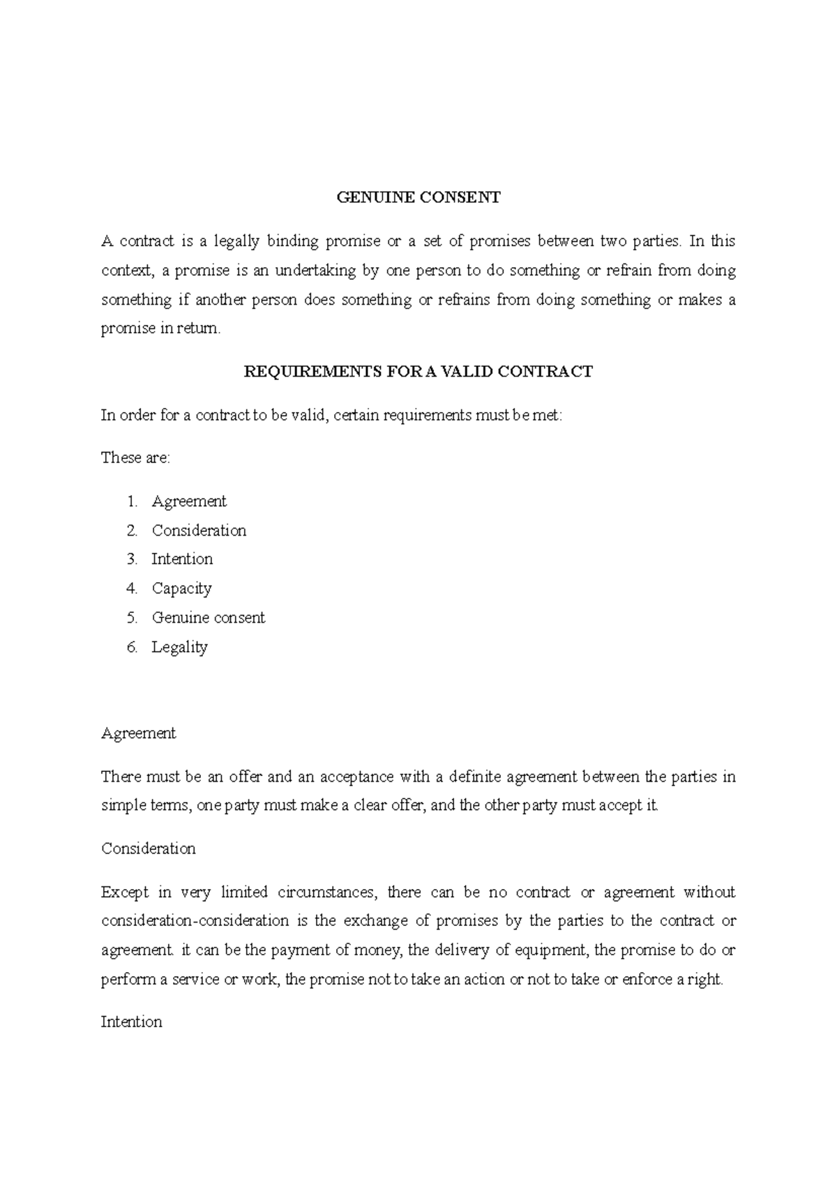 Contract MBA UMI GENUINE CONSENT A contract is a legally binding promise or a set of promises