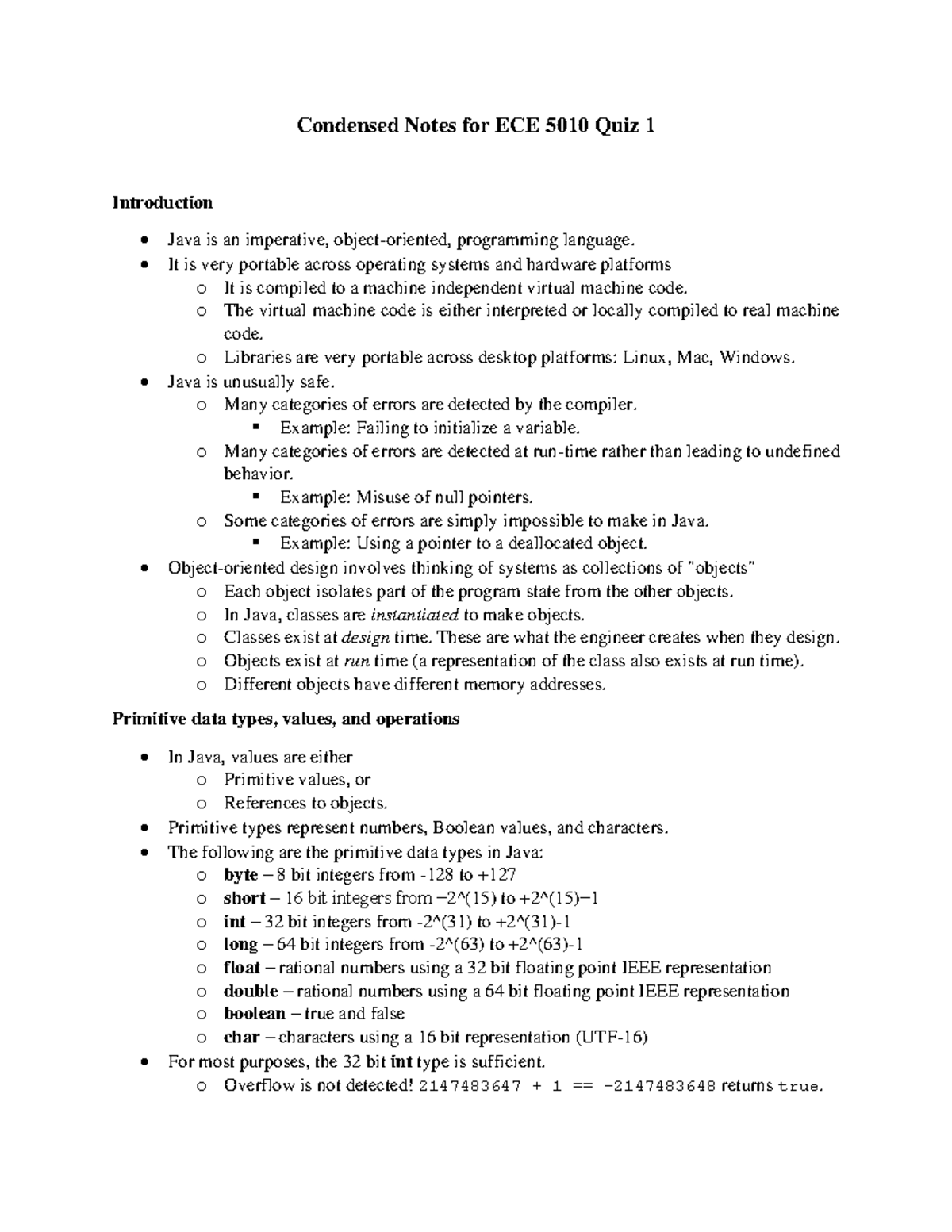 Condensed Notes for ECE 5010 Quiz 1 - Condensed Notes for ECE 5010 Quiz ...