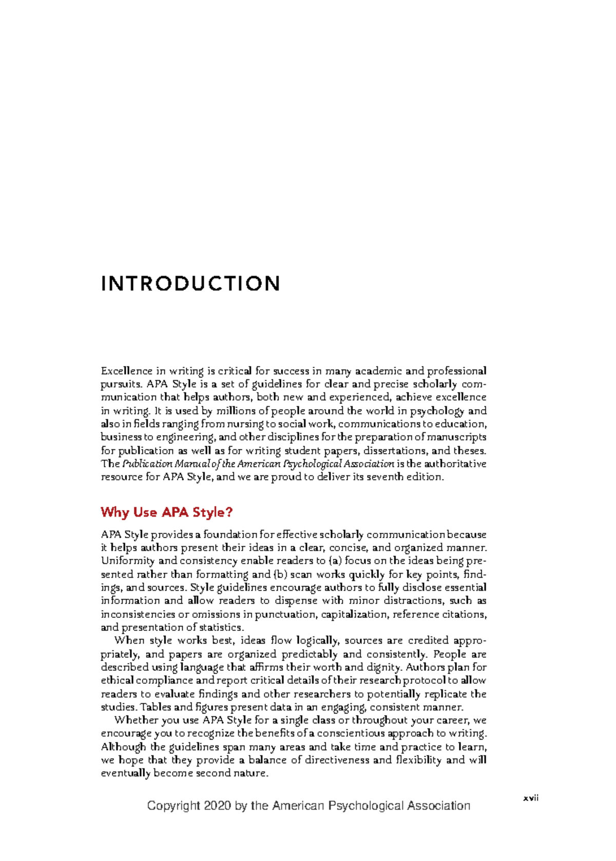 apa 7th edition intro - INTRODUCTION Excellence in writing is critical ...
