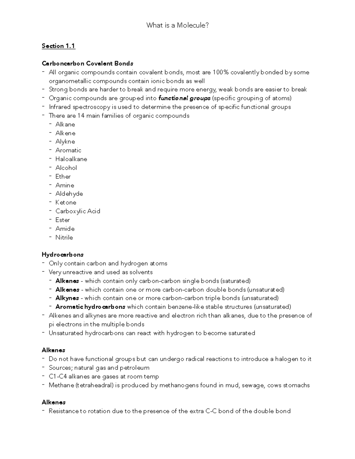 CHEM Module 1 - lecture ntoes - Section 1. Carboncarbon Covalent Bonds ...