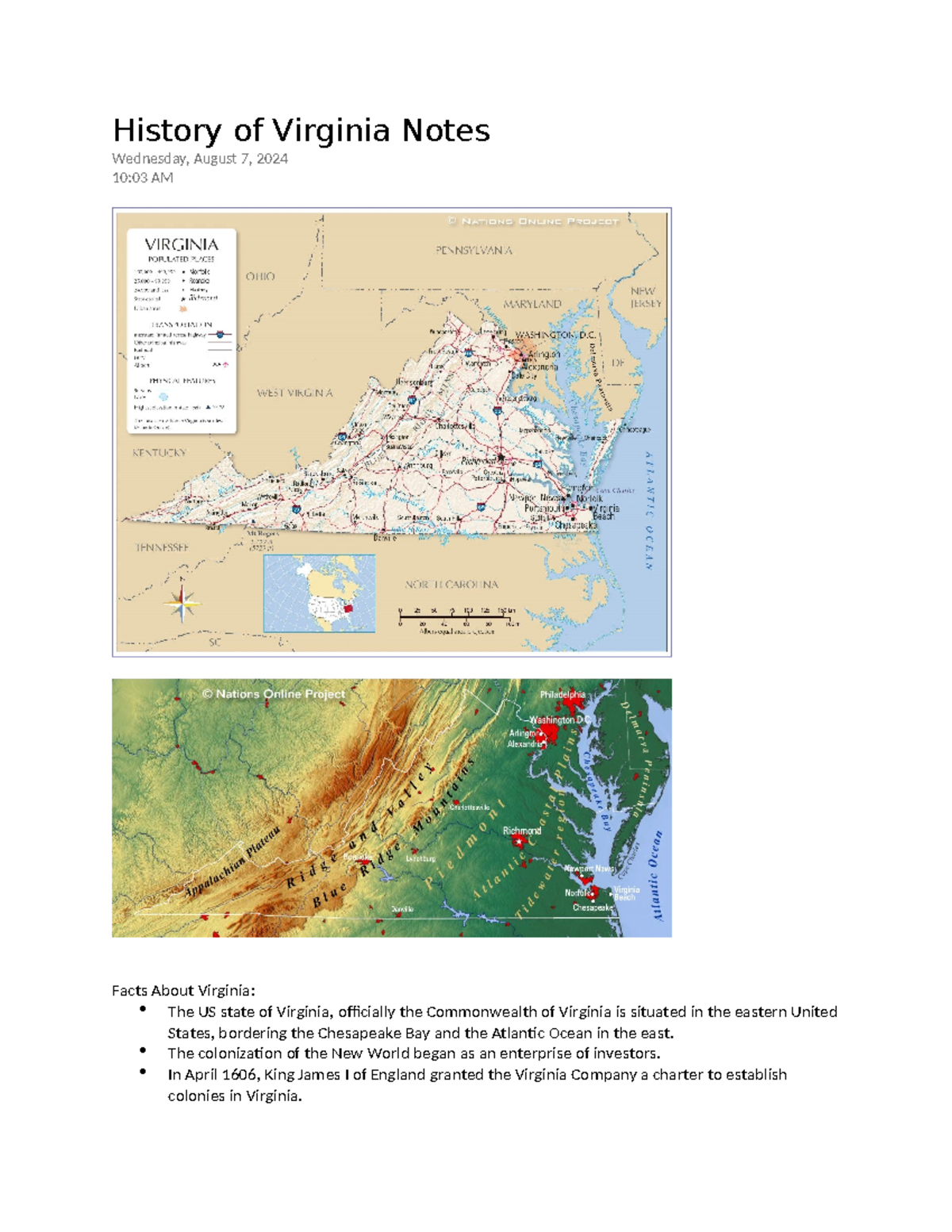 History of Virginia Notes - HIUS 390 - History of Virginia Notes ...