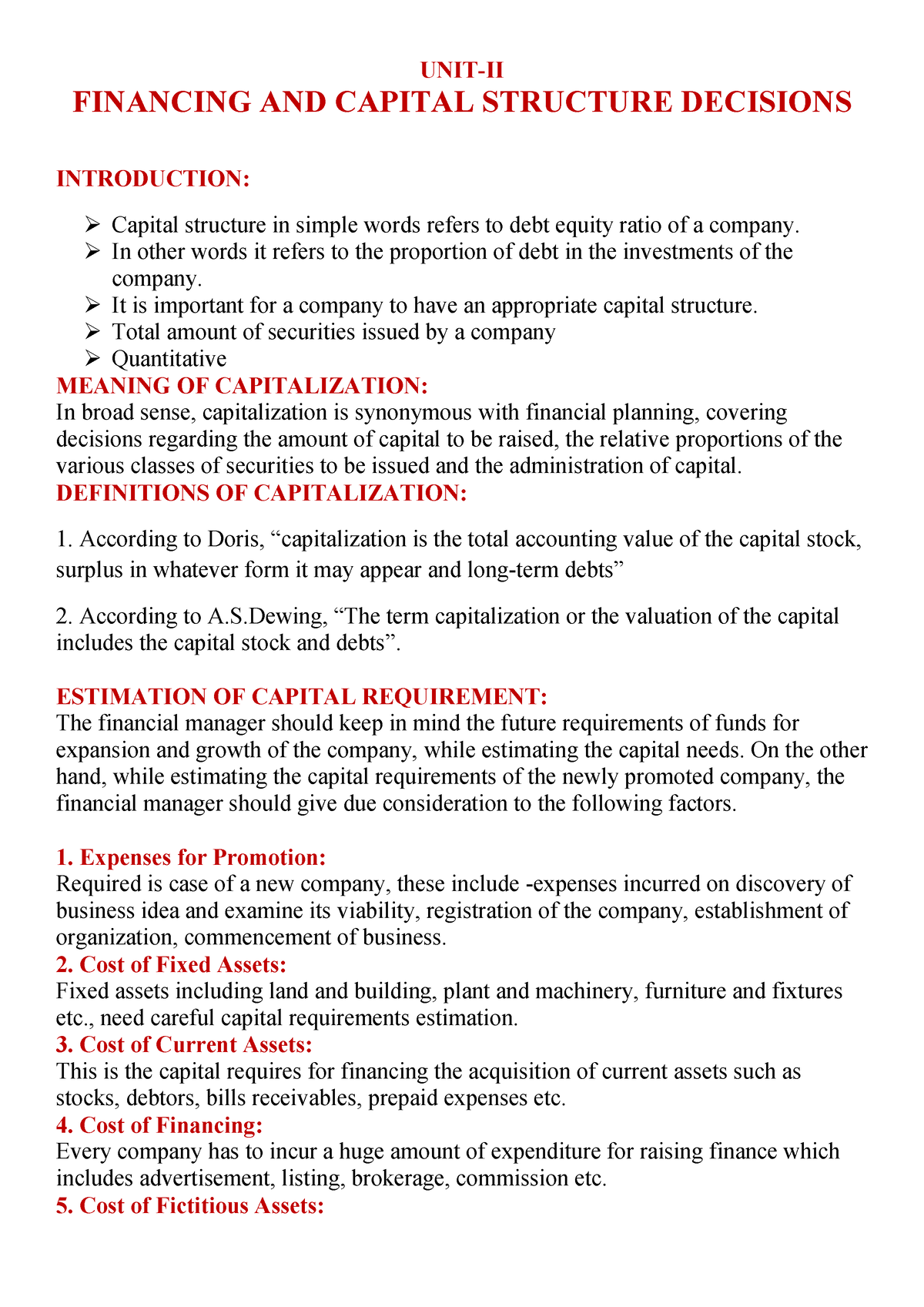 Financing And Capital Structure Decitions - UNIT-II FINANCING AND ...