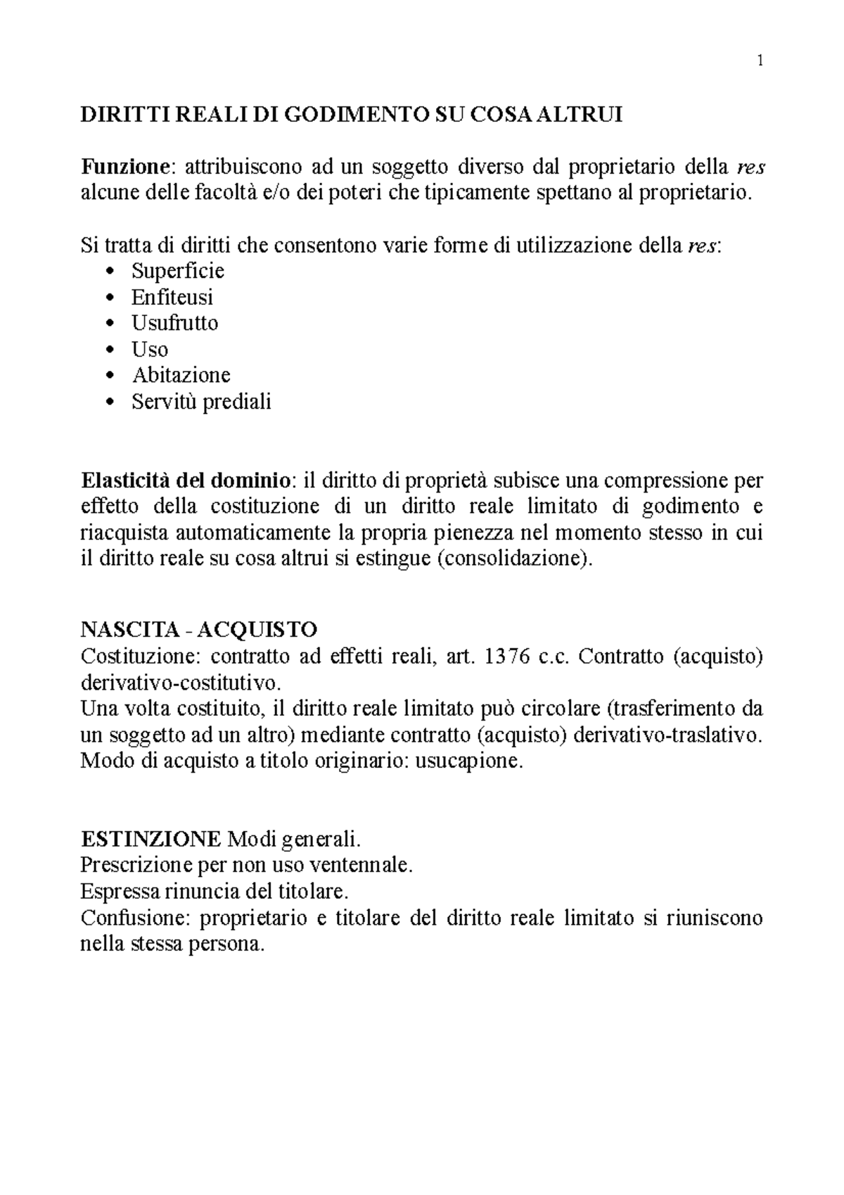 Appunti Diritti Reali di Godimento su