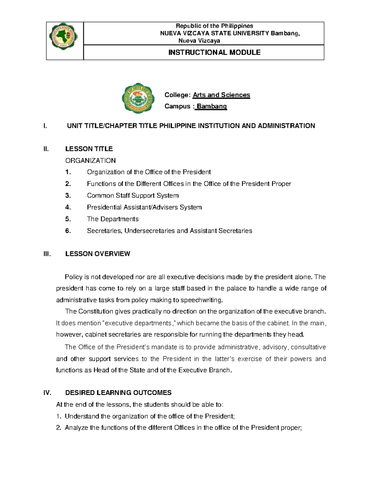 Module 3 Philippine Institution AND Administration - NUEVA VIZCAYA ...