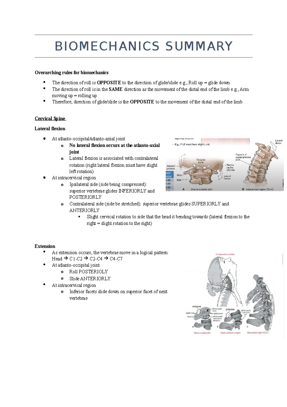 Biomechanics Summary - BIOMECHANICS SUMMARY Overarching rules for ...