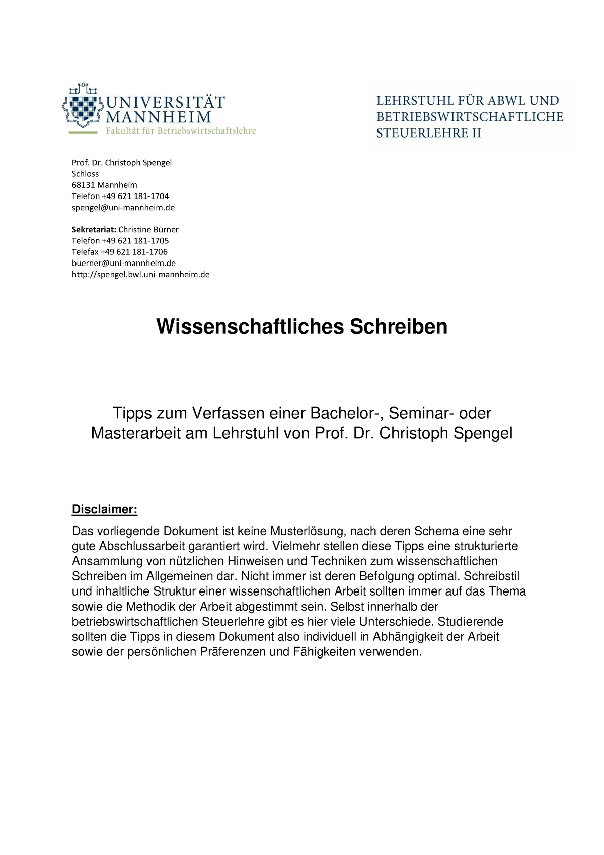 Handbuch Wissenschaftliches Schreiben - Prof. Dr. Christoph Spengel ...