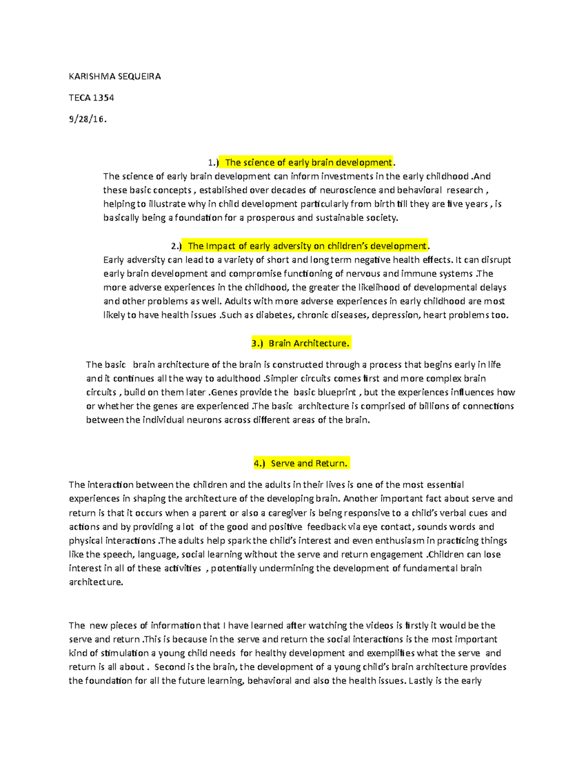 Teca 1354 - Brain Development Summary Assignment Brain Development ...