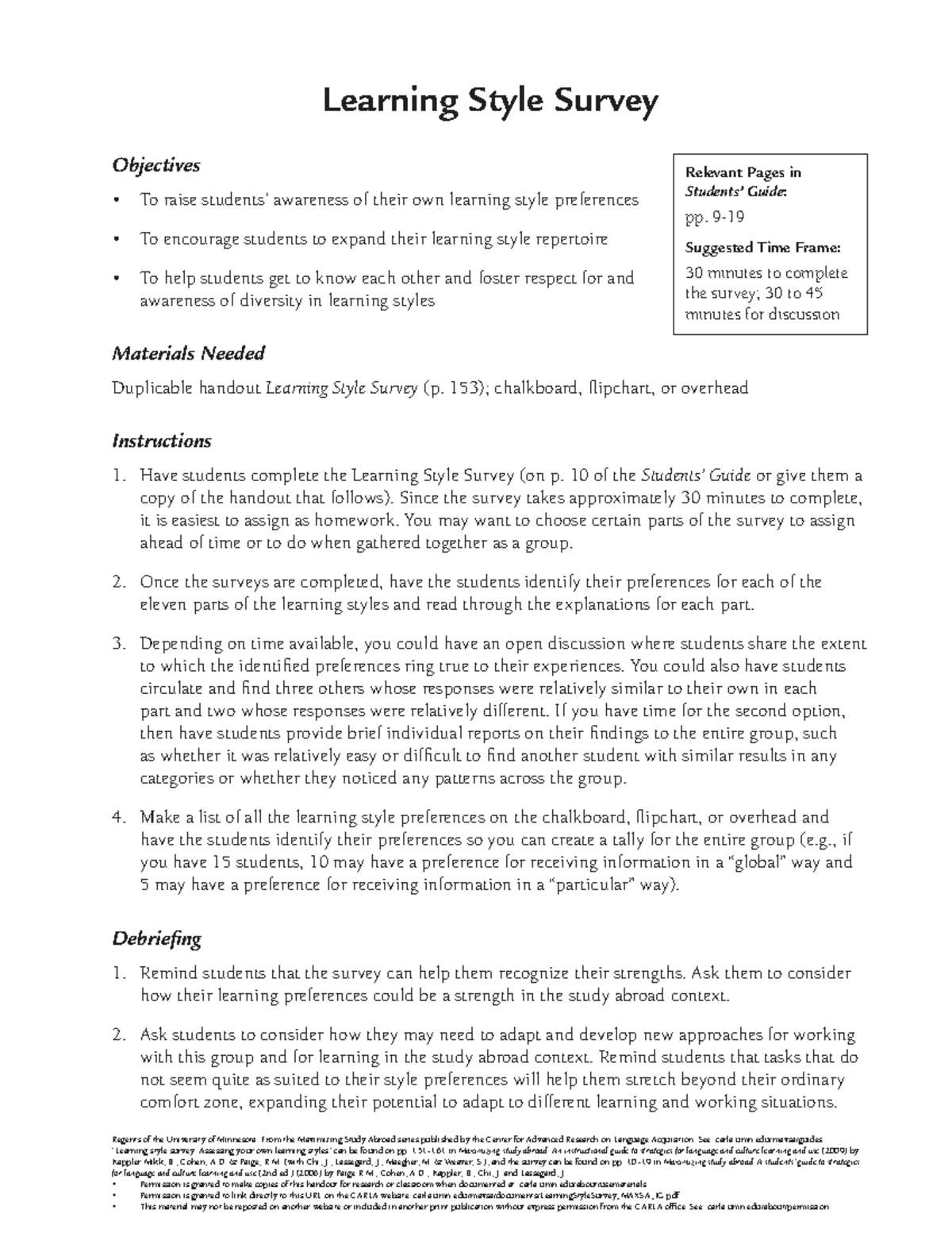 Learning Style Survey Maxsa IG - Regents of the University of Minnesota ...