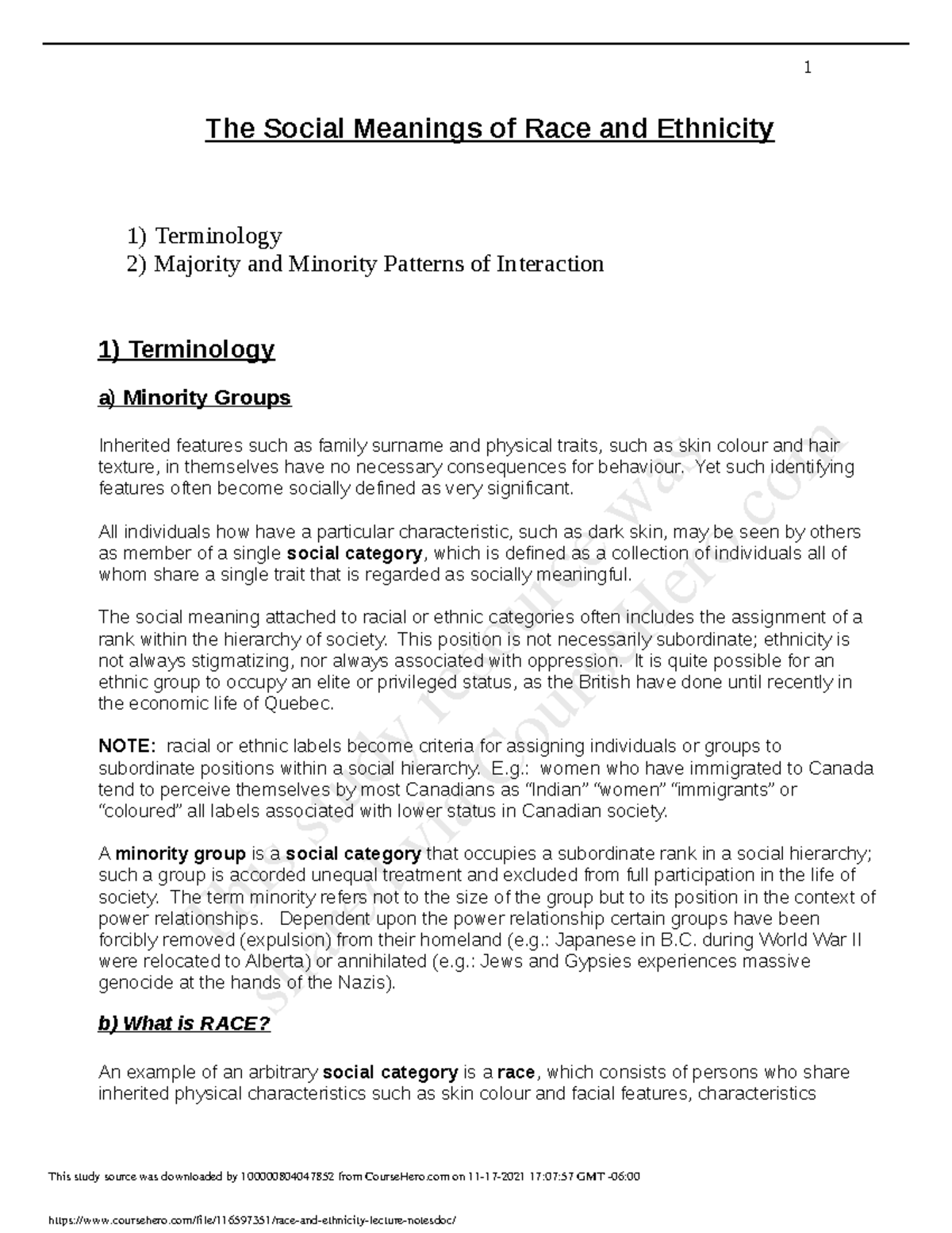 Race and ethnicity lecture notes yesy - SOC1020 - UWO - Studocu
