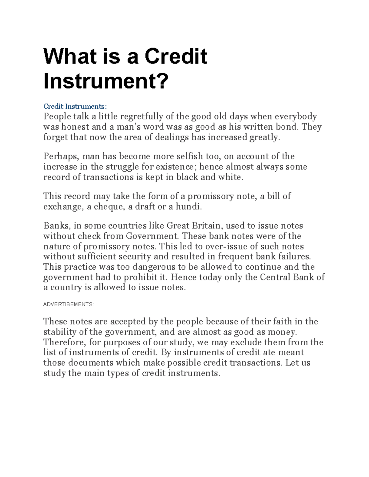 What is a Credit Instrument What is a Credit Instrument? Credit