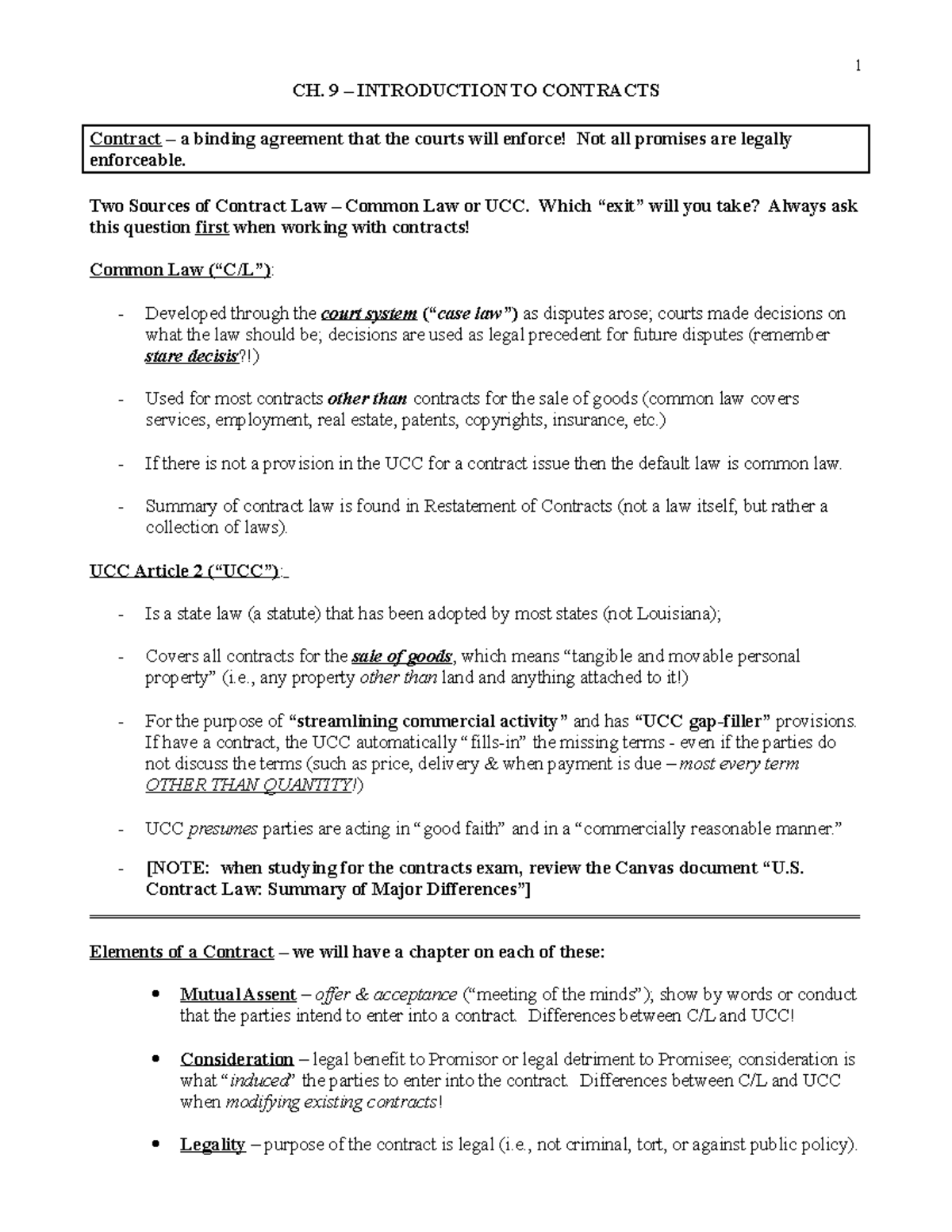 Ch 9 Notes Intro To Contracts Ch 9 Introduction To Contracts Contract A Binding Ch 9 Notes Intro To Contracts Ch 9 Introduction To Contracts Contract A Binding