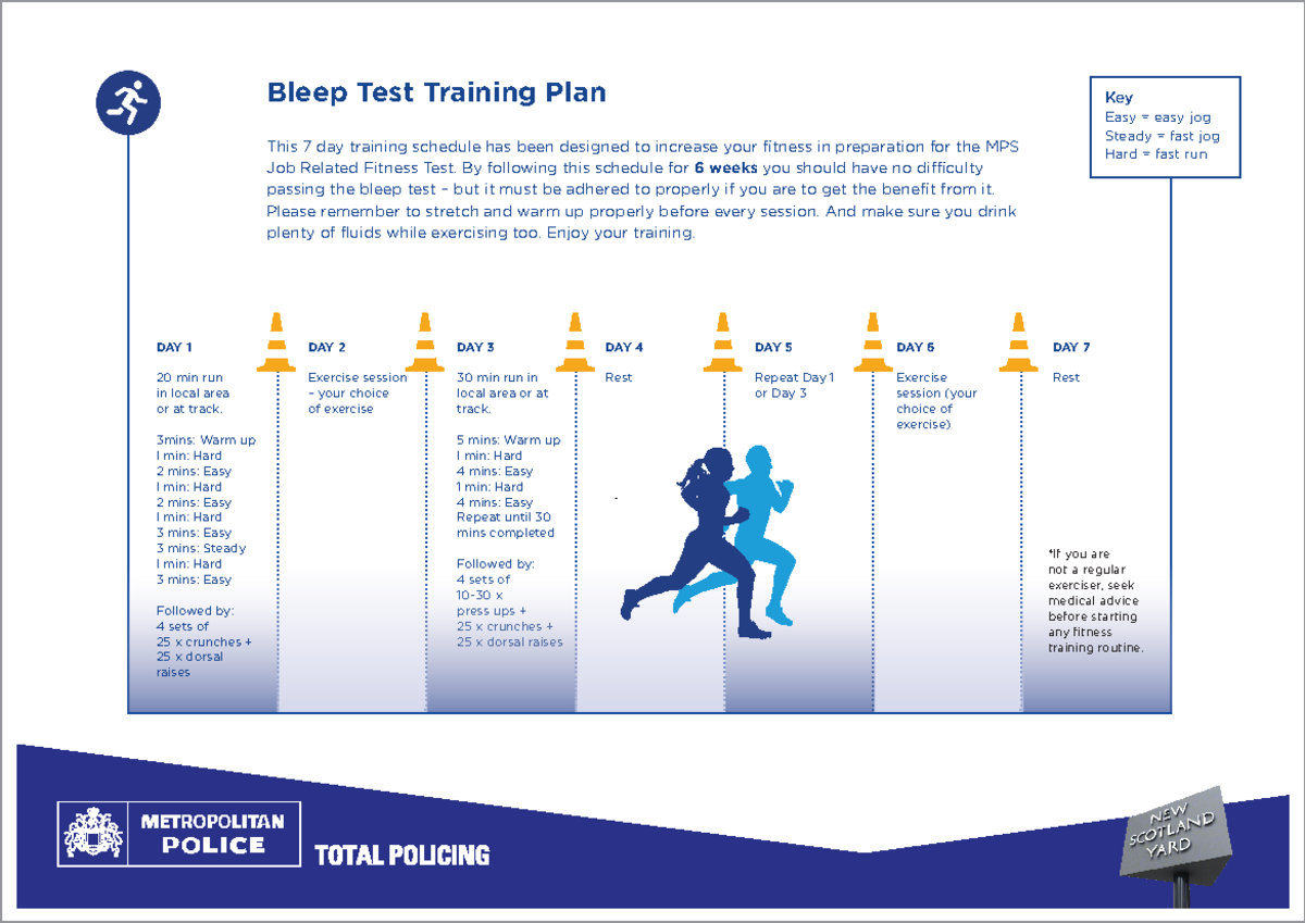 6 week trianing guide - 678 - Bleep Test Training Plan Key Easy = easy ...