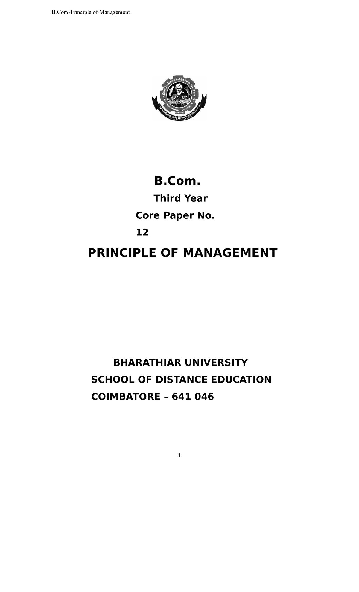 B.Com-3rd Yr - Principle Of Management - B. Third Year Core Paper No ...