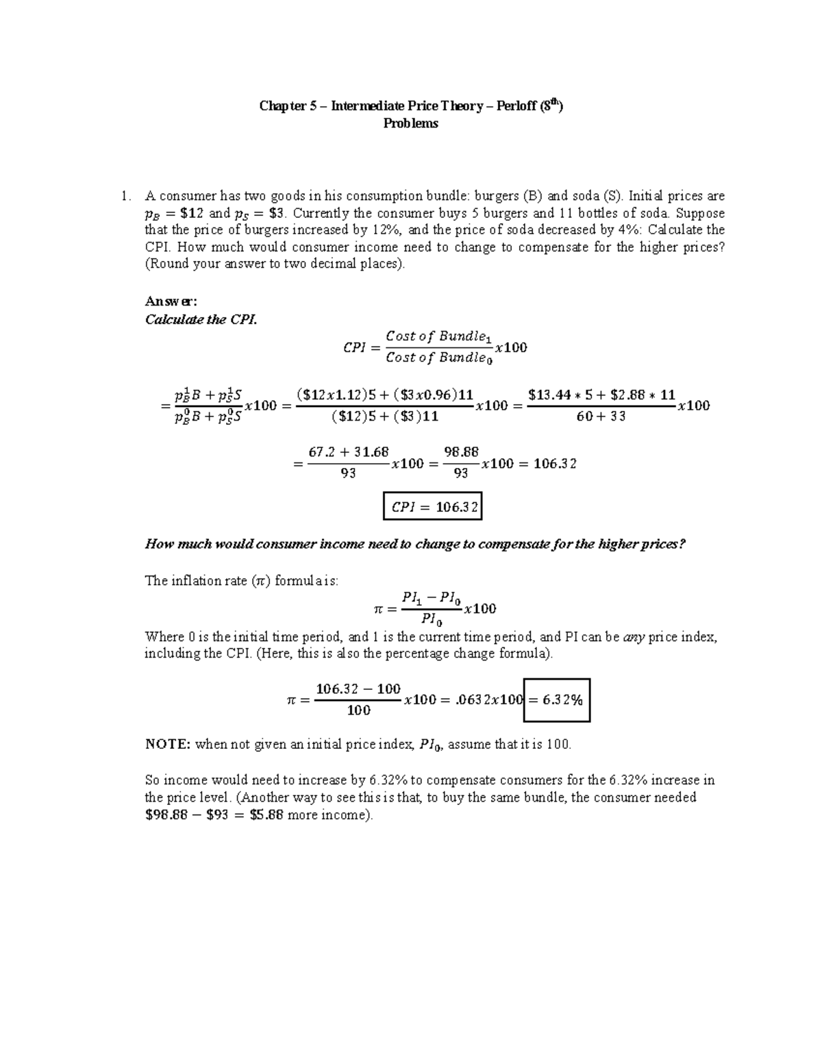 Chapter 5 Answer Problems Intermediate Price Theory - Chapter 5 