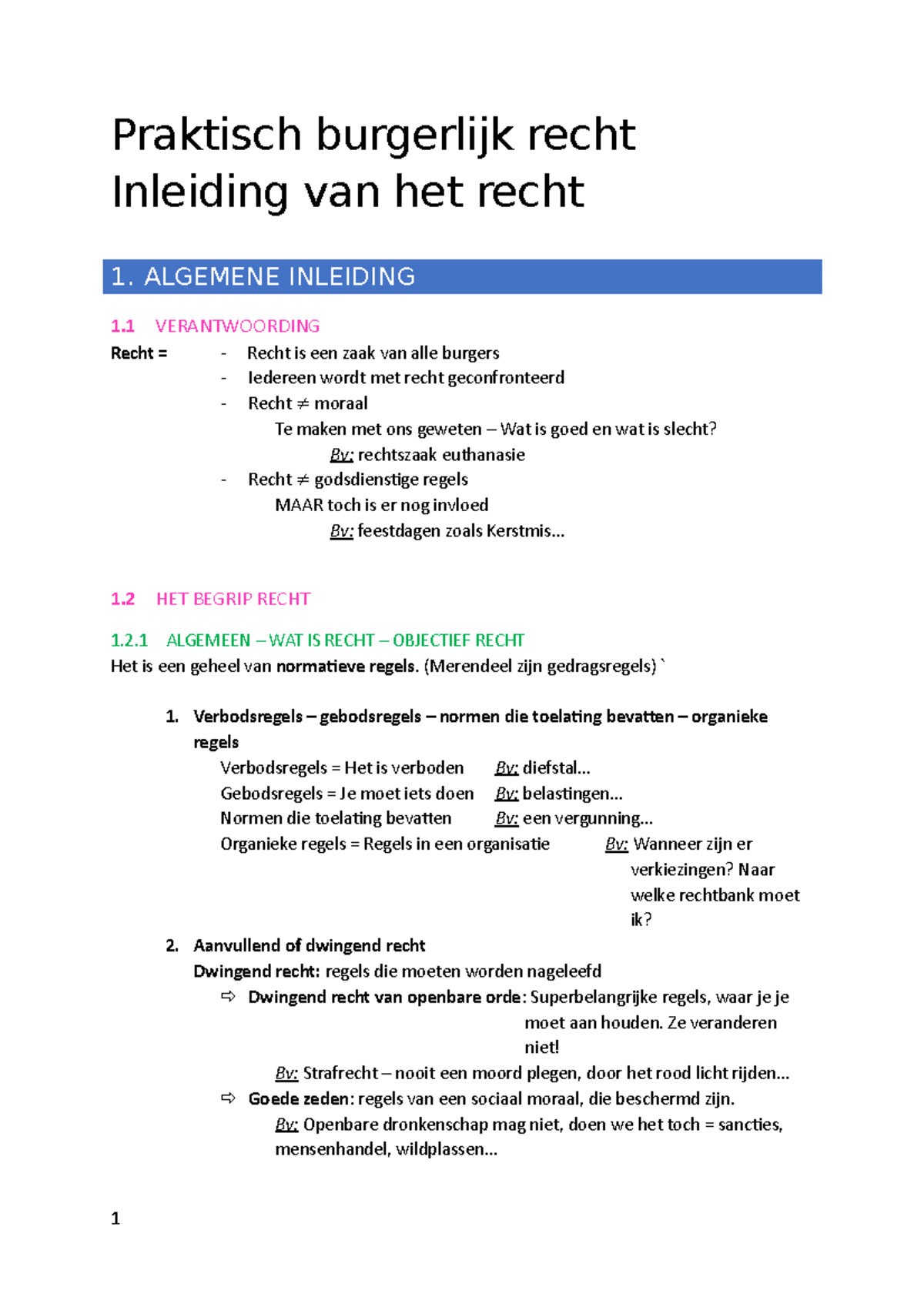 Samenvatting Recht Eerstejaar BEM - Praktisch Burgerlijk Recht ...