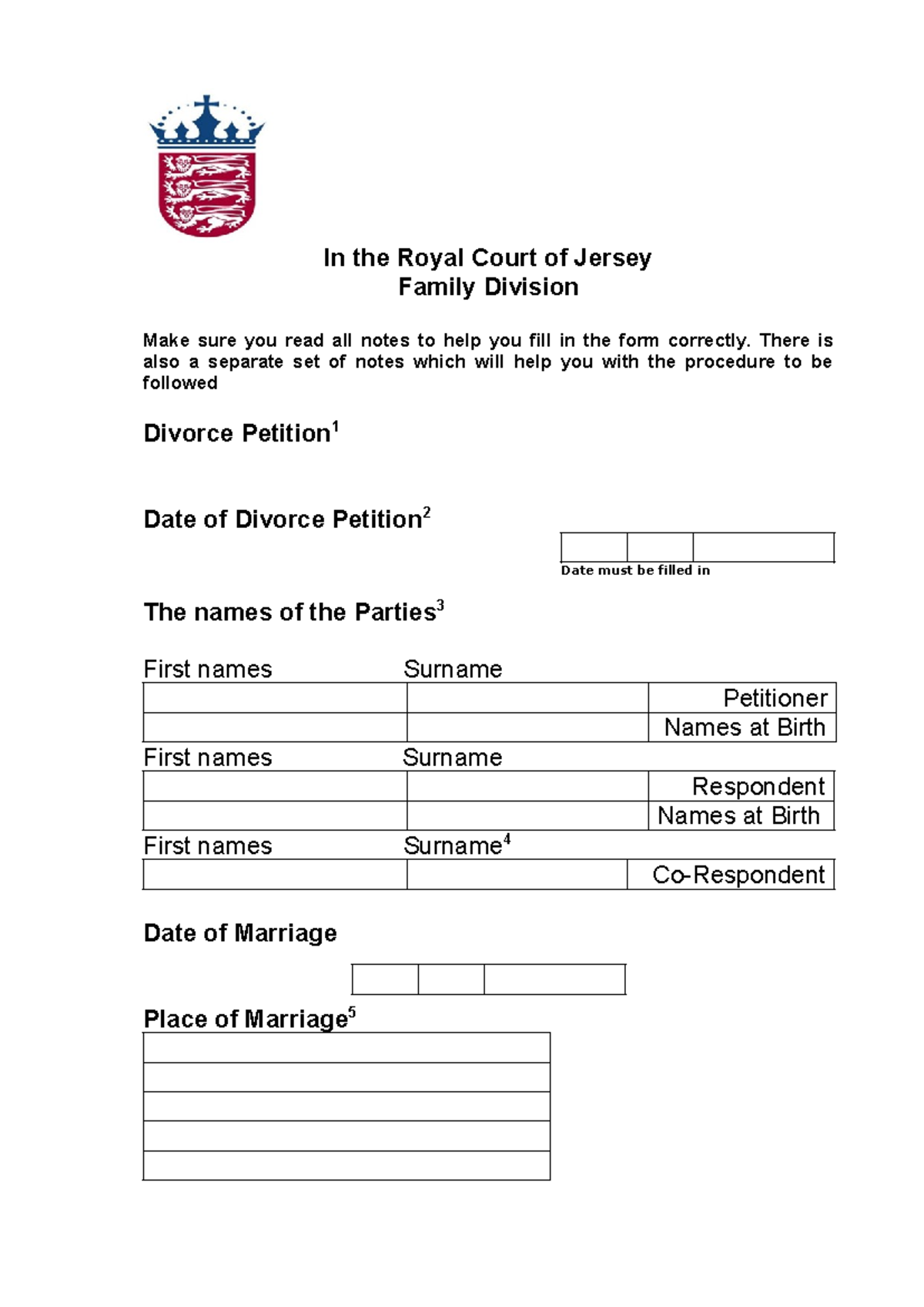 F Divorce Petition Form 2018 0611 EC - In the Royal Court of Jersey ...