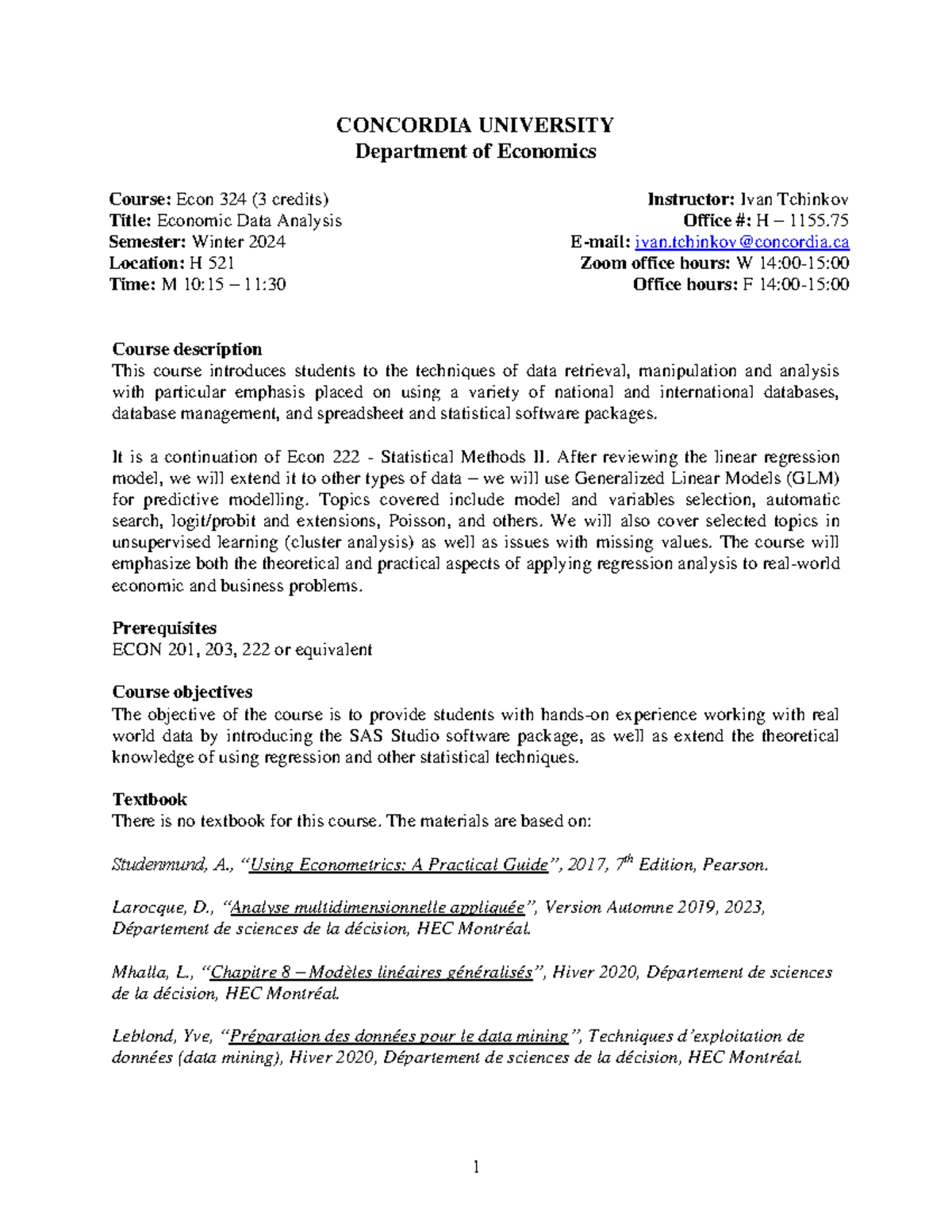 Outline ECON 324 winter 2024 - CONCORDIA UNIVERSITY Department of ...