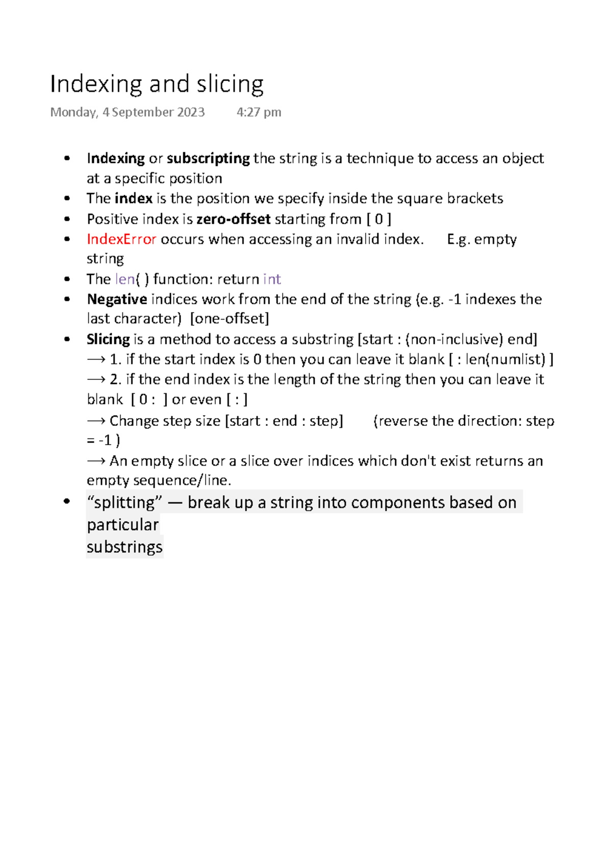 Indexing and slicing - Notes - Indexing or subscripting the string is a ...