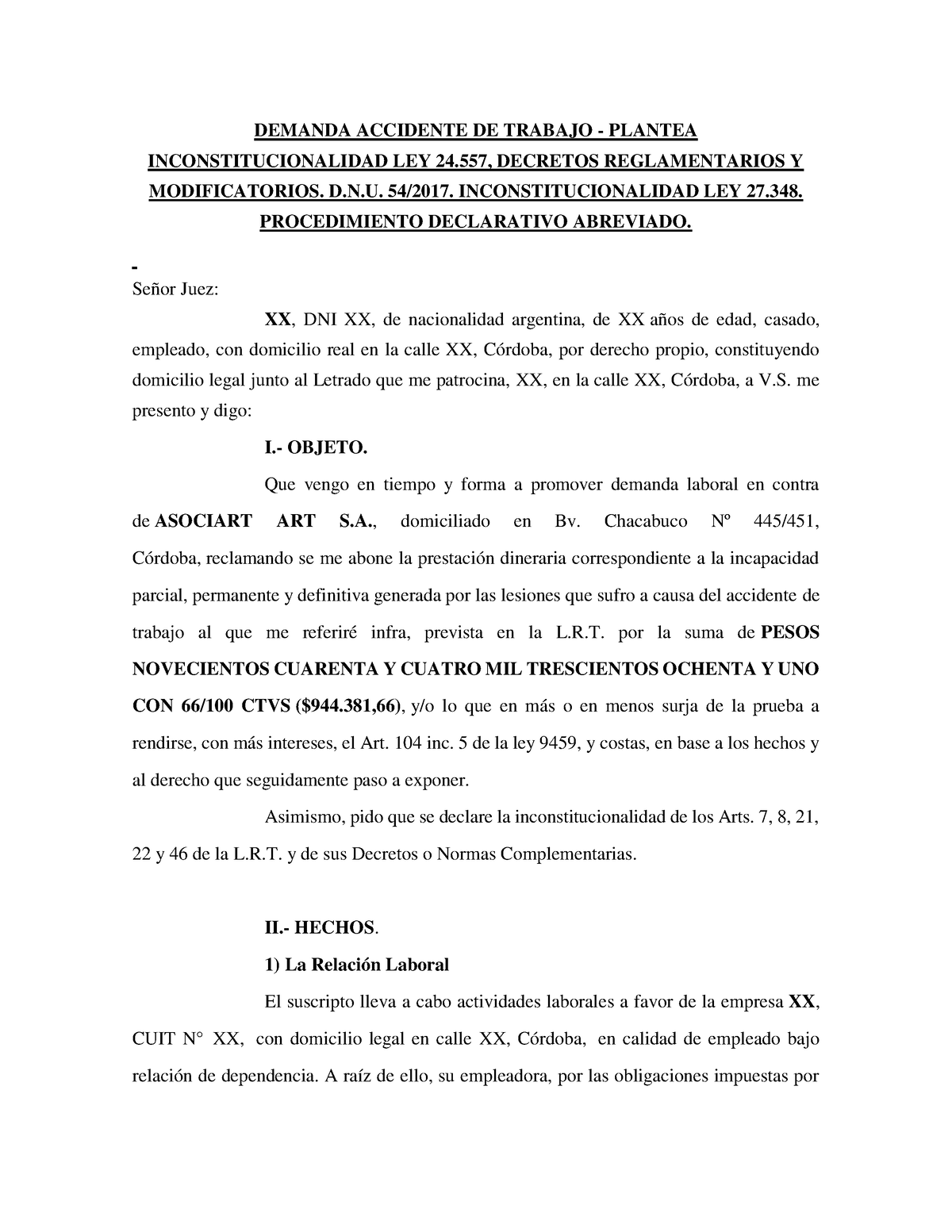 Demanda Accidente De Trabajo Seguro Derecho Laboral 7404