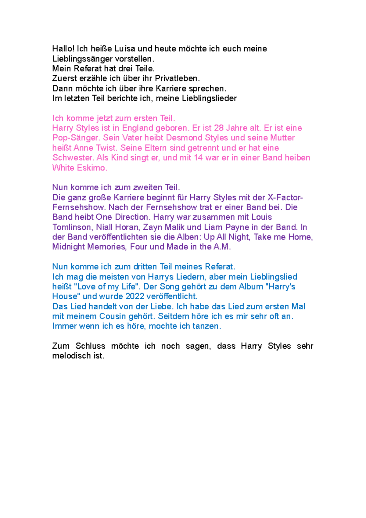 Referat Harry Styles - eigeiw - Hallo! Ich heiße Luísa und heute möchte ...