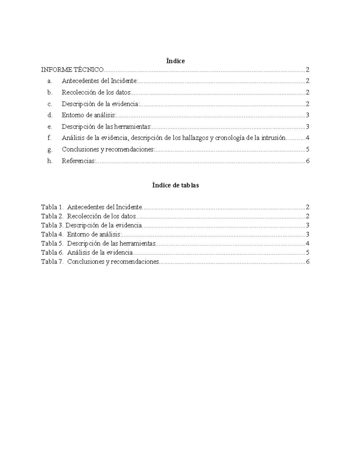 Informe Técnico - Índice INFORME - Studocu