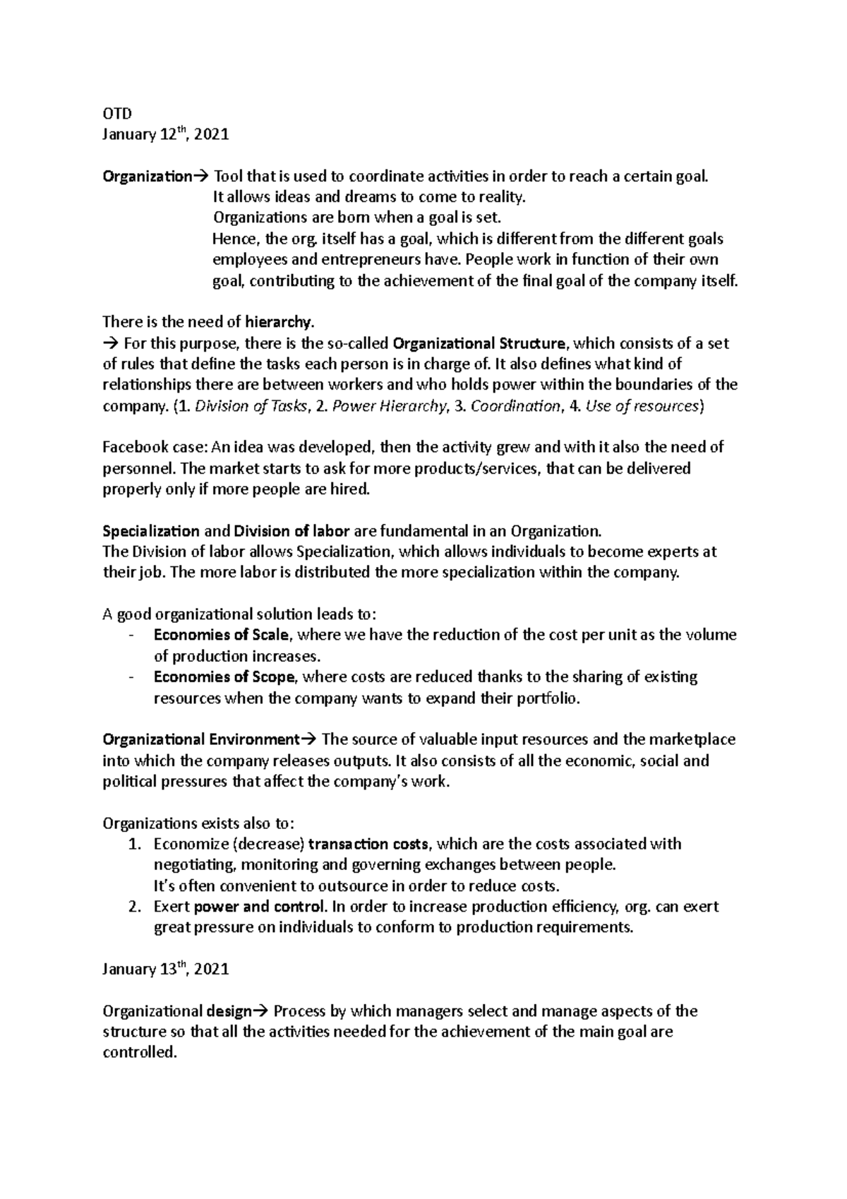 OTD notes- AS 2020/2021 - OTD January 12th, 2021 Organization Tool that ...