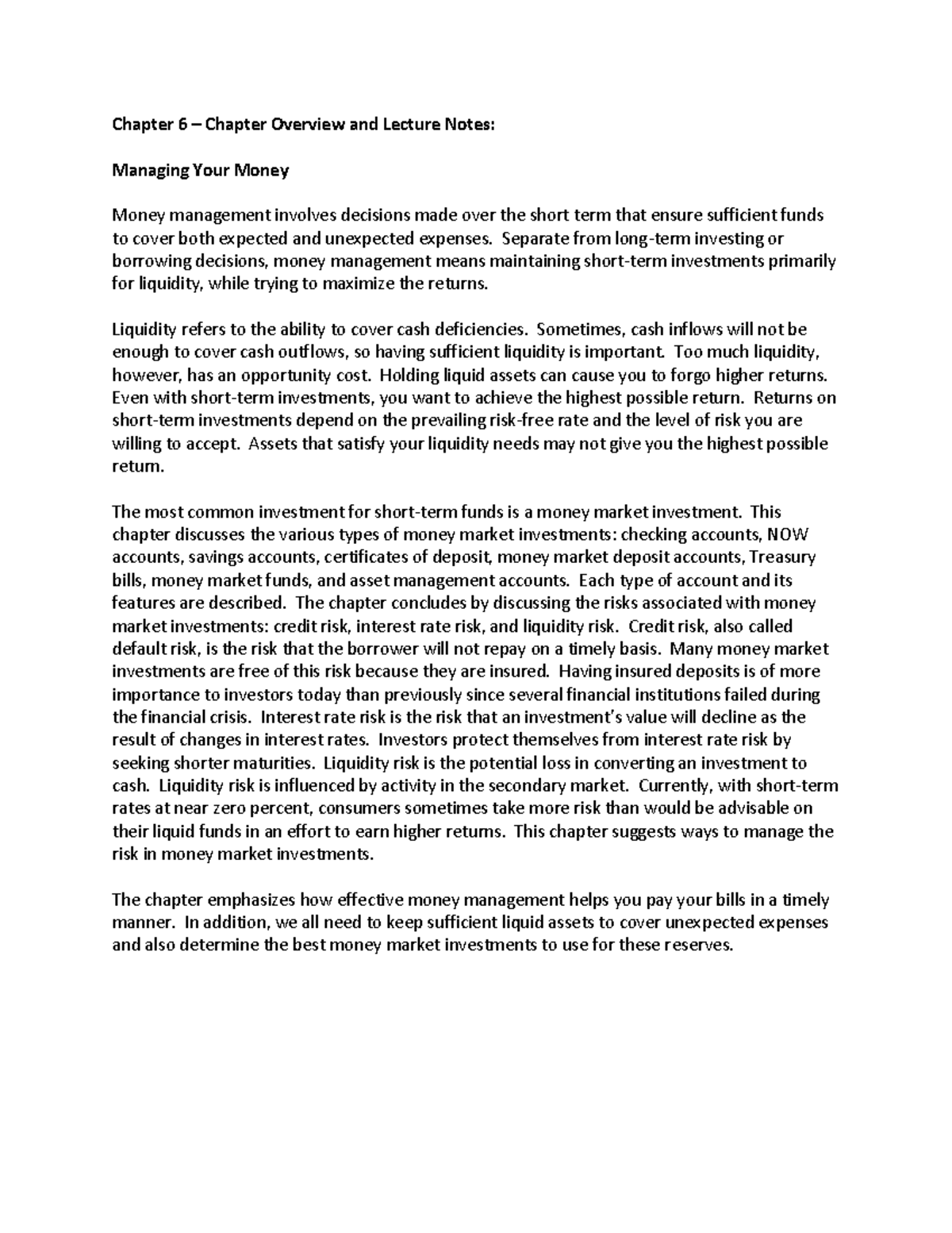 Chapter 6 - Pers Fin Plan Lecture Notes - Chapter 6 – Chapter Overview ...