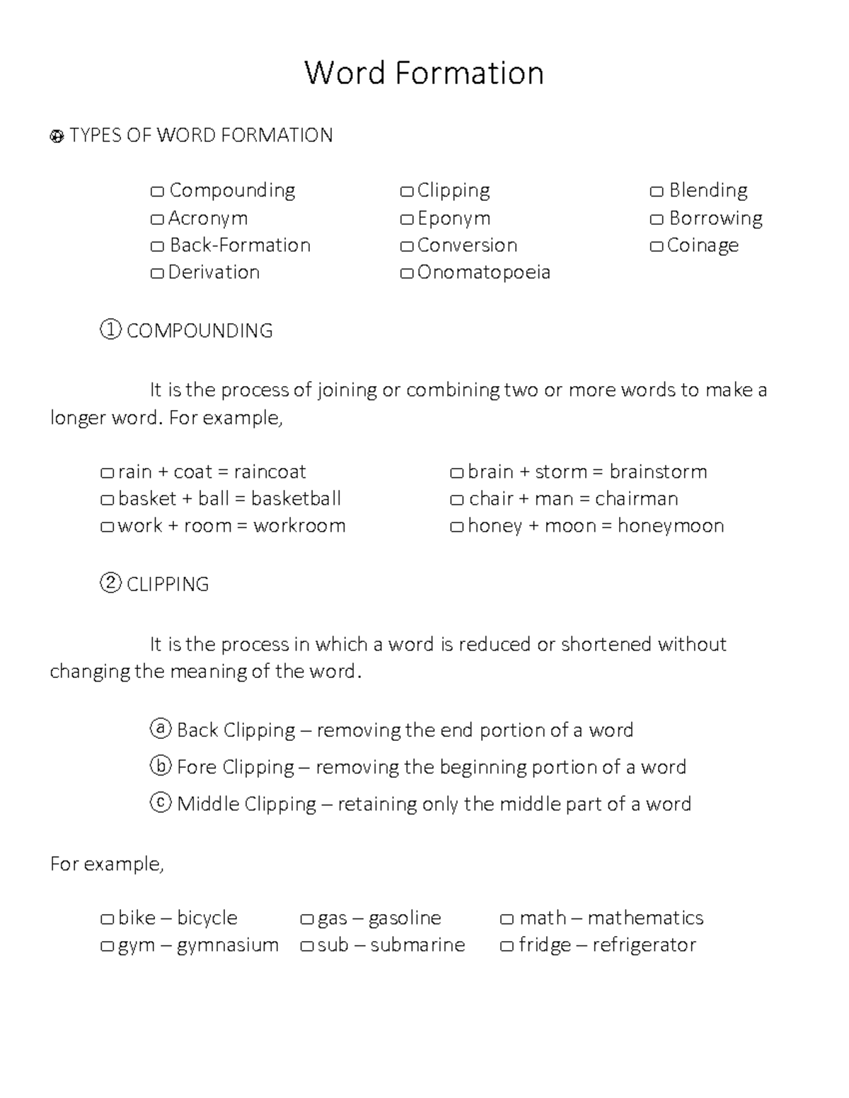 Morphology Word Formation - Word Formation ⚽ TYPES OF WORD FORMATION ...